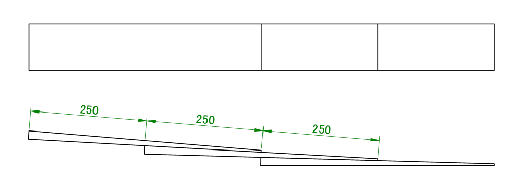 Illustration of shingles in a double layer arrangement, where each shingle overlaps two shingles.